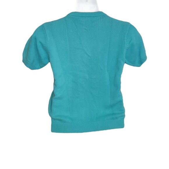 VINTAGE 90s sweater seashell‎ short sleeve crewneck blue S/M - Picture 2 of 8